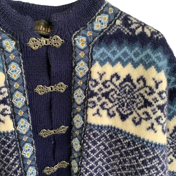 Nordstrikk Classic Norwegian Wool Metal Clasp Cardigan Sweater Small Fair Isle - Picture 2 of 9